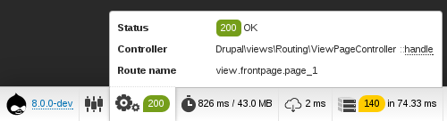 Drupal 8 Web Profiler toolbar